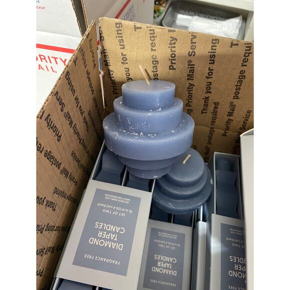 Bundle (8-2 pack)Diamond Taper Candles Quilt Blue & 3-Tiered Fragrance Free 10” - Picture 2 of 4